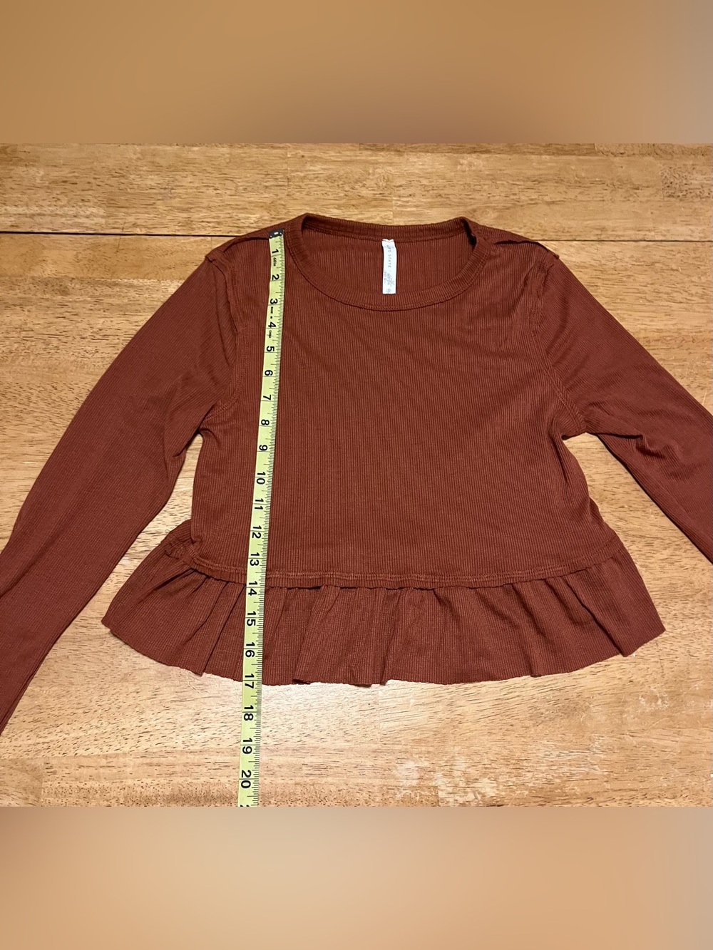 Altar’d State Rust Ribbed Ruffle Hem Long Sleeve Top XS - Picture 4 of 9
